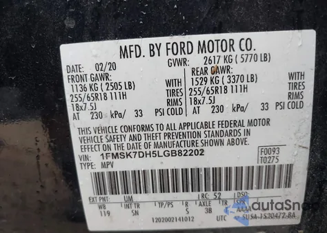 2020 Ford Explorer Xlt из США, поврежденный, VIN 1FMSK7DH5LGB82202